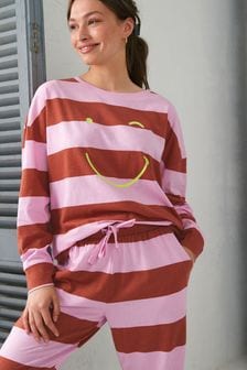 Pink Stripe Cotton Long Sleeve Pyjamas (U30594) | AED103