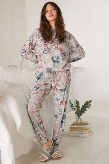 淺灰色森林動物 - 棉混紡長袖睡衣 (U30597) | HK$244
