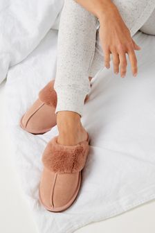 Pink Rose Suede Mule Slippers (U30622) | $27