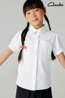 Clarks White Short Sleeve Girls Lace Trim School Shirt (U30628) | $16 - $19