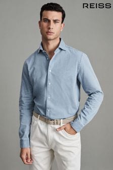 Reiss Blue Draper Washed Chambray Button-Through Shirt (U30649) | AED634