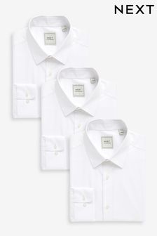 White Slim Fit Single Cuff Cotton Shirts 3 Pack (U30690) | AED294