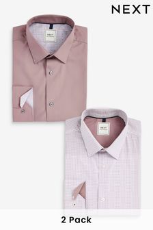 Розовый с геометрическим узором - Классический крой, прямые манжеты - Набор из 2 рубашек с отделкой (U30691) | 27 700 тг