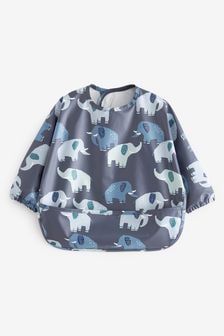  (U30710) | €11 - €12 Modrá so sloníkmi - Detský podbradník - zástera (6 mes. – 3 rok.)