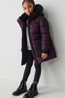 Clarks Girls Purple Puffa Coat