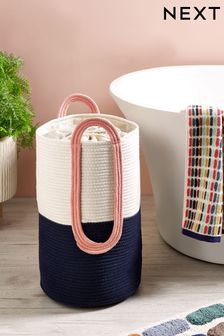 Navy Blue Stripe Rope Laundry Basket