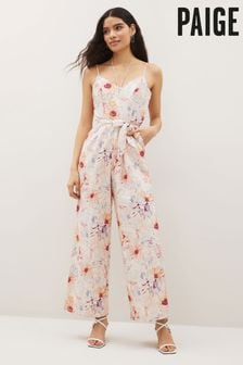 Paige Cream Akari Wide Leg Linen Belted Jumpsuit (U31074) | €191