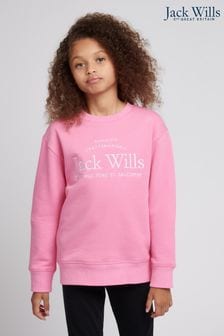 Różowa bluza Jack Wills z okrągłym dekoltem i napisem (U31363) | 85 zł - 120 zł