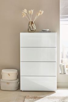White Sloane Glass 4 Drawer Collection Luxe Chest of Drawers (U31443) | €975