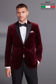 Burgundy Red Signature Pontoglio Italian Fabric Slim Fit Velvet Blazer (U31766) | 963 zł