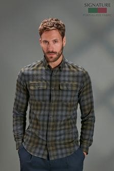 Grün/Schwarz - Next Signature Brushed Flannel Check Shirt (U31864) | 20 €