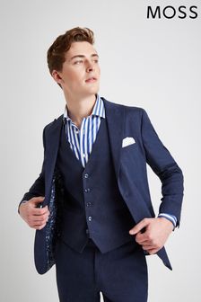 Moss Bros Blue Slim Fit Linen Suit: Jacket (U31944) | €190
