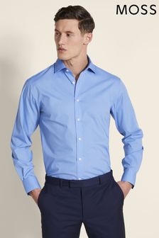 Moss Bros Blue Regular Fit Poplin Shirt (U31969) | $58