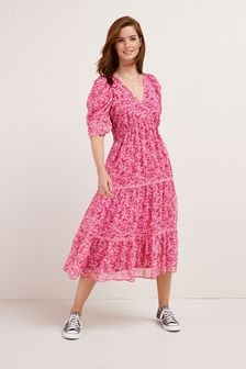 Pink - Printed Tiered Dress (U31997) | kr448
