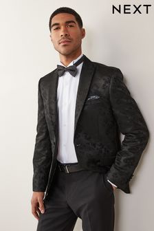 Black Jacquard Tuxedo Suit: Jacket (U32252) | ￥12,150