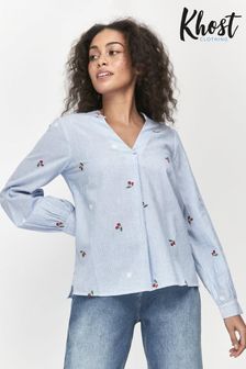Khost Clothing Besticktes Hemd mit Kirsch-Print, blau (U32342) | 20 €