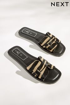 Tiger Print Regular/Wide Fit Forever Comfort® Leather Mule Flat Sandals (U32369) | €17