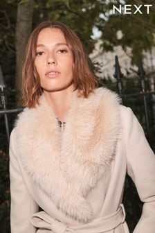 Winter White Faux Fur Collar Belted Wrap Coat (U32408) | $169
