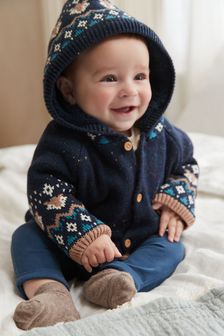 Navy Hooded Baby Fleece Lined Cardigan (0mths-2yrs) (U32410) | 17 € - 19 €