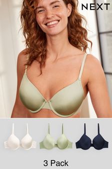 Green/Navy Blue/Cream Pad Full Cup Microfibre Smoothing T-Shirt Bras 3 Pack (U32506) | $42