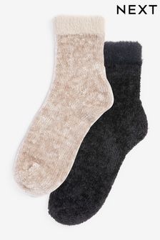 Black/Neutral Velvet Cosy Socks 2 Pack (U32704) | AED36