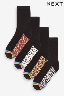 Black Animal Rainbow Cushion Sole Ankle Socks 4 Pack (U32705) | €15.50