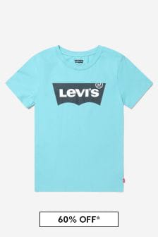 Boys Cotton Short Sleeve Batwing Logo T-shirt In Blue (U32716) | 31 €