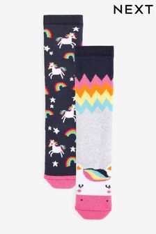 2 Pack Thermal Cotton Rich Unicorn Welly Socks