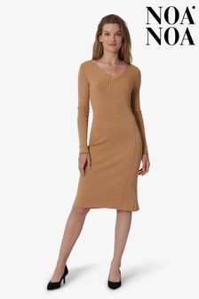 Noa Noa Brown Long Sleeved Viscose Knitted Dress (U32797) | €49