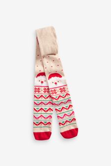 Oatmeal Cotton Rich Christmas Santa Tights (U32826) | $9 - $11
