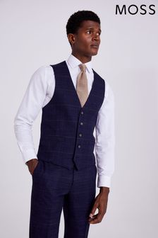 Moss Tailored Fit Navy Blue/Black Check Waistcoat (U32858) | SGD 123