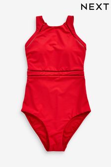 Red High Neck Tummy Control Swimsuit (U34045) | ₪ 108