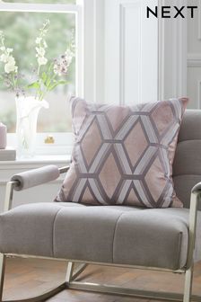 Blush Pink Collection Luxe Geometric Cut Velvet Square Cushion (U34074) | ₪ 98