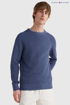 Tommy Hilfiger Mens Blue Pique Structured Sweater (U34220) | ₪ 512