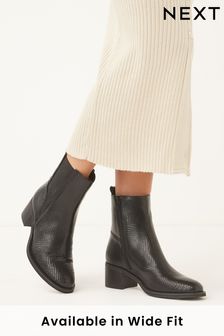 Black Snake Effect Leather Block Heel Chelsea Boots Forever Comfort (U34343) | 79 €