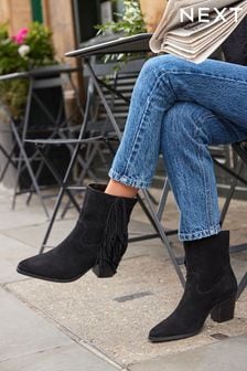 Black Western Cowboy Fringe Ankle Boots (U34353) | 43 €