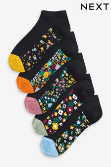 Black Patterned Footbed Trainer Socks 5 Pack (U34920) | $12