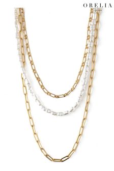 Orelia London White Pearl And Chain Three-Row Necklace (U35231) | 43 €