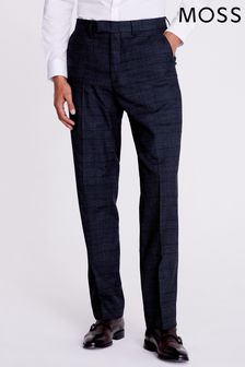 Moss Navy Blue/Black Check Regular Fit Suit: Trousers (U35297) | $132