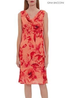 Gina Bacconi Samanda Orange Floral Georgette Bias Dress (U35922) | $264