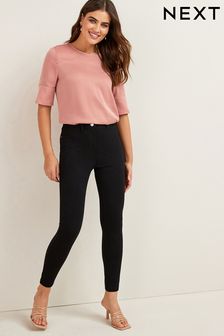 Blush Pink Curved Hem Satin Formal T-Shirt Top (U35956) | €38