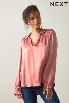 Blush Pink Shirred Shoulder Blouse (U35958) | €13