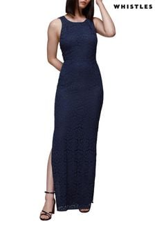 Whistles Blue Lace Tie Back Maxi Dress (U36017) | €253