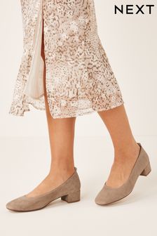 Taupe Brown Forever Comfort® Leather Low Block Heel Shoes (U36129) | €24