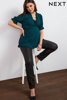 Črna - Povoščene kavbojke z ravnimi hlačnicami za nosečnice (U36130) | €35