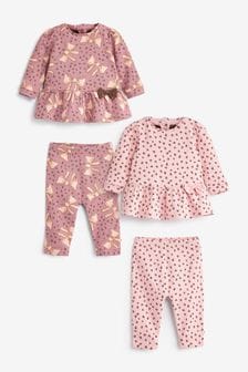 Chocolate Brown/Pink 4 Piece Baby Wrap Tops And Leggings Set (U36181) | €32 - €35