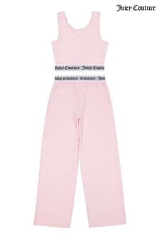 Różowa piżama Juicy Couture: top bez rękawów i spodnie z szerokimi nogawkami wykończone gumką (U36230) | 125 zł - 152 zł