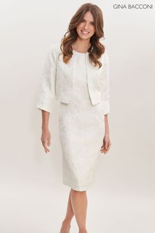 Vestido y bolero recto con diseño de jacquard en plateado Emeline de Gina Bacconi (U36260) | 431 €