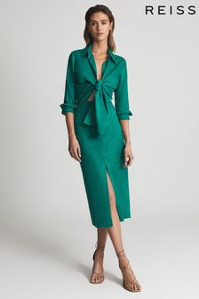 Reiss Green Corinne Plain Tie Waist Blouse (U36272) | TRY 4.012