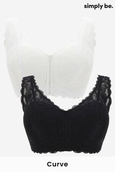 Simply Be Womens Black/White 2 Pack Lace Zip Front Comfort Top Bra (U36492) | ₪ 130